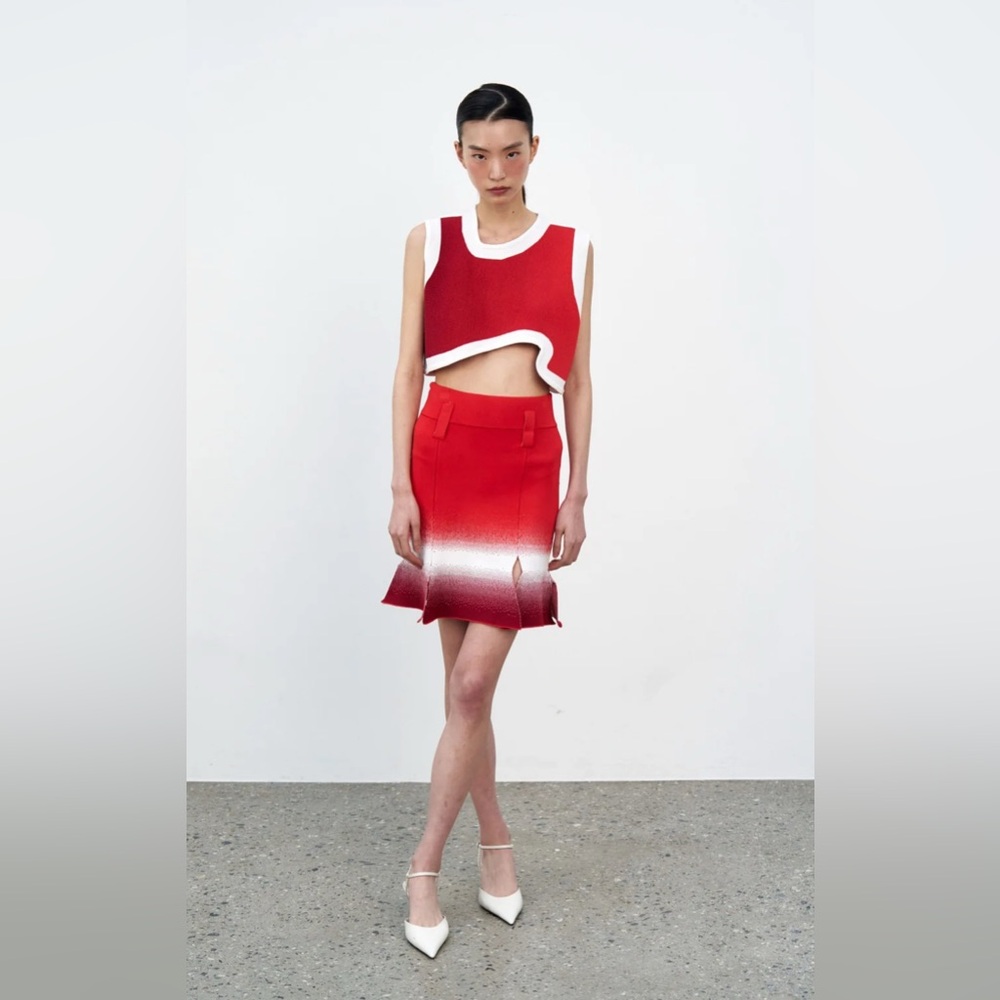 PH5 Red and White Cropped Knit Tank Top and skirt SET - Picture 3 of 9